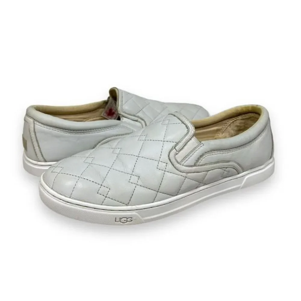 UGG Leather Quilted‎ Slip On Shoe Sneakers Womens 10 White